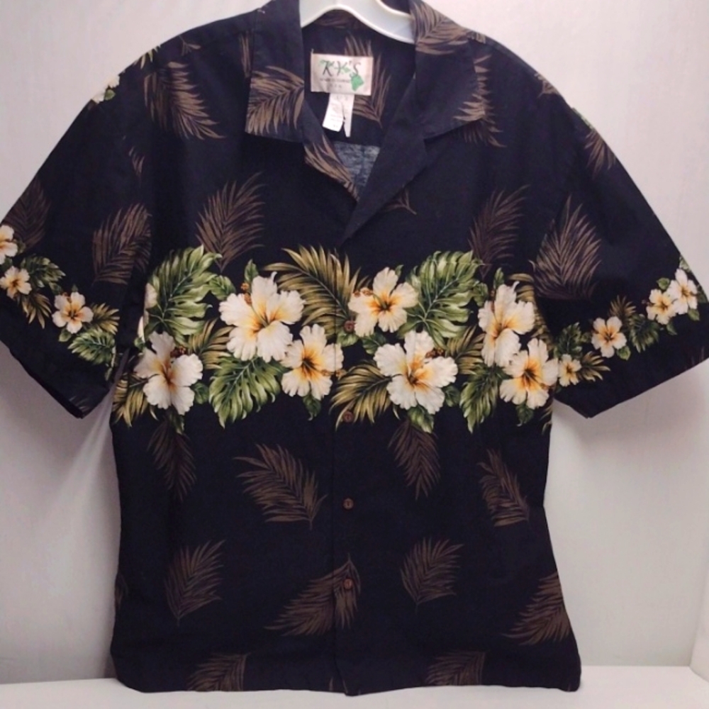 Men's Black Floral Casual Button Down Shirt Size XL  100% Cotton